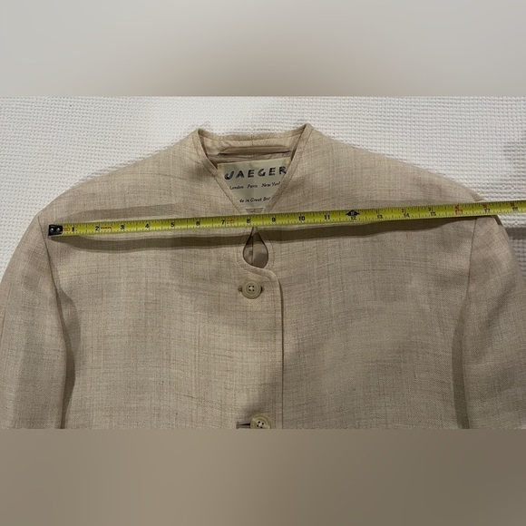 JAEGER Vintage Cream Linen Blend Lined Long Jacket Neutral Coastal Classic Chic - Picture 12 of 17